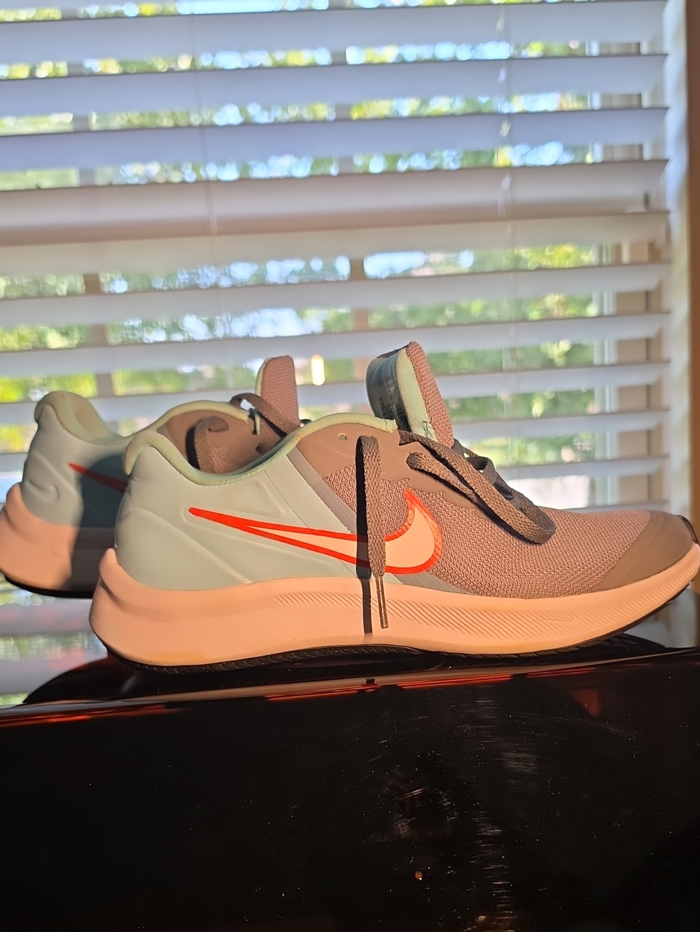 Nike Boys Youth Athletic Shoes in Light Blue, Gray, White with Orange Swoosh